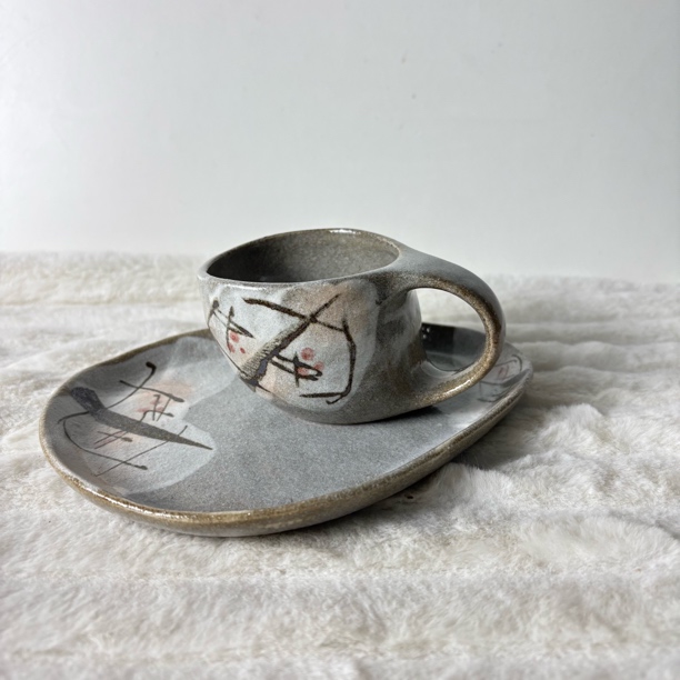 创意日式复古粗陶咖啡杯碟家用精致小巧拿铁杯