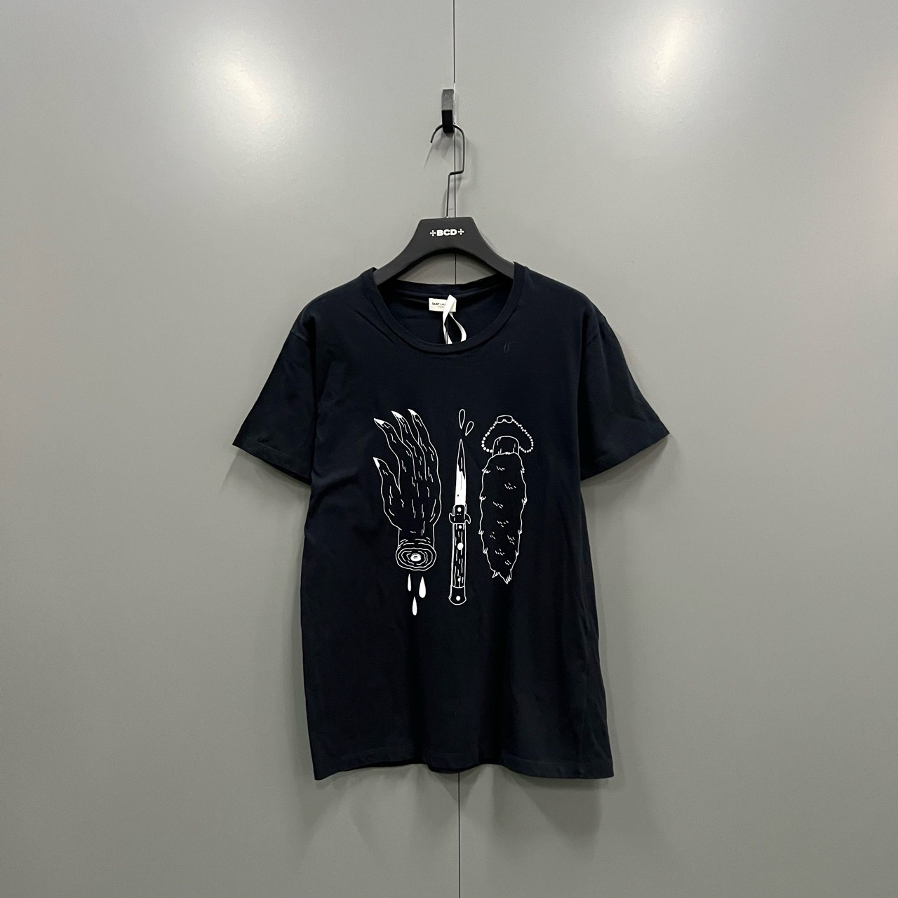 95新 YSL/圣罗兰 （bb1）黑色图案印花短袖 M码/4500/bc014440