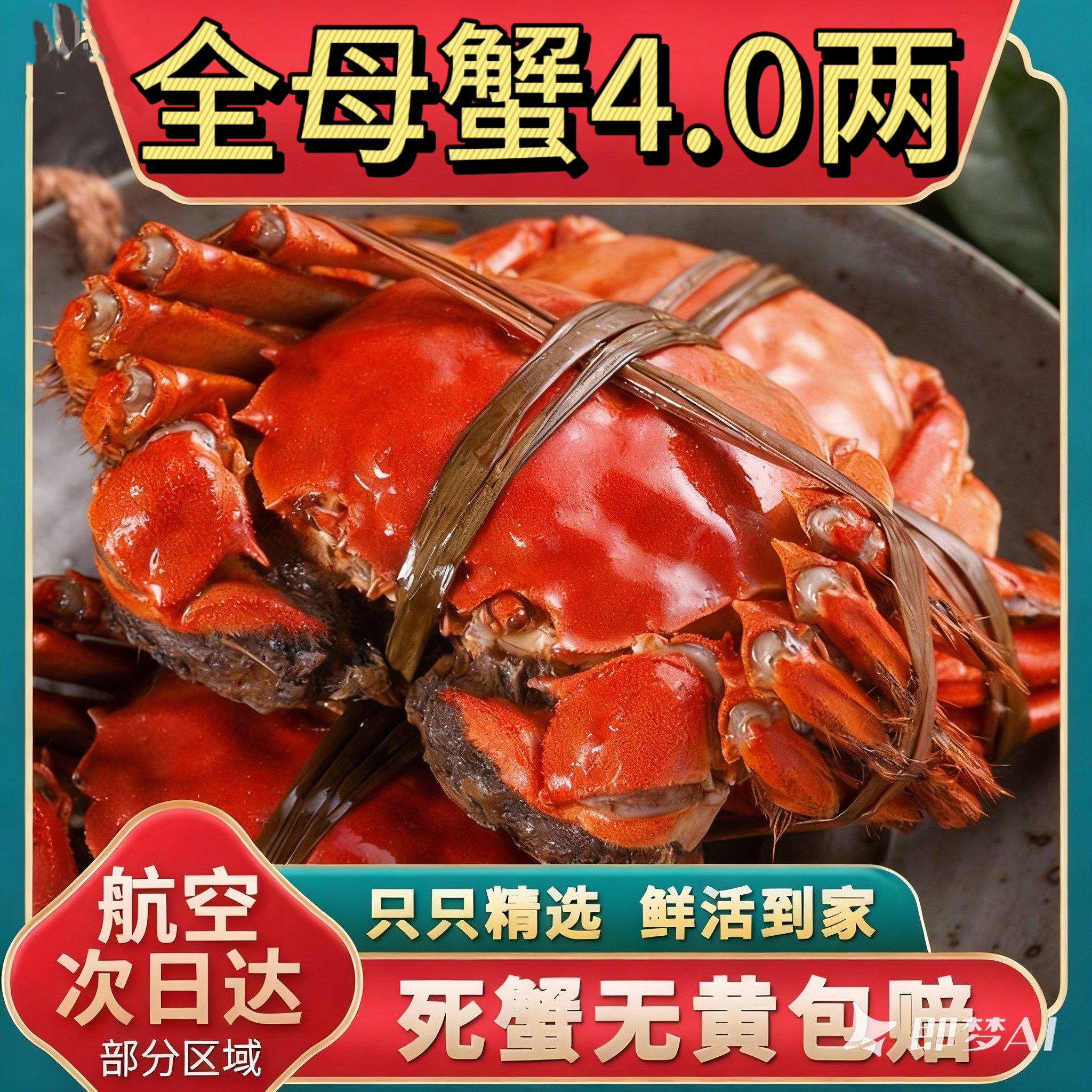 【4.0两纯母蟹 活蟹】江苏螃蟹洪泽湖大闸蟹10只礼盒装精挑红膏蟹