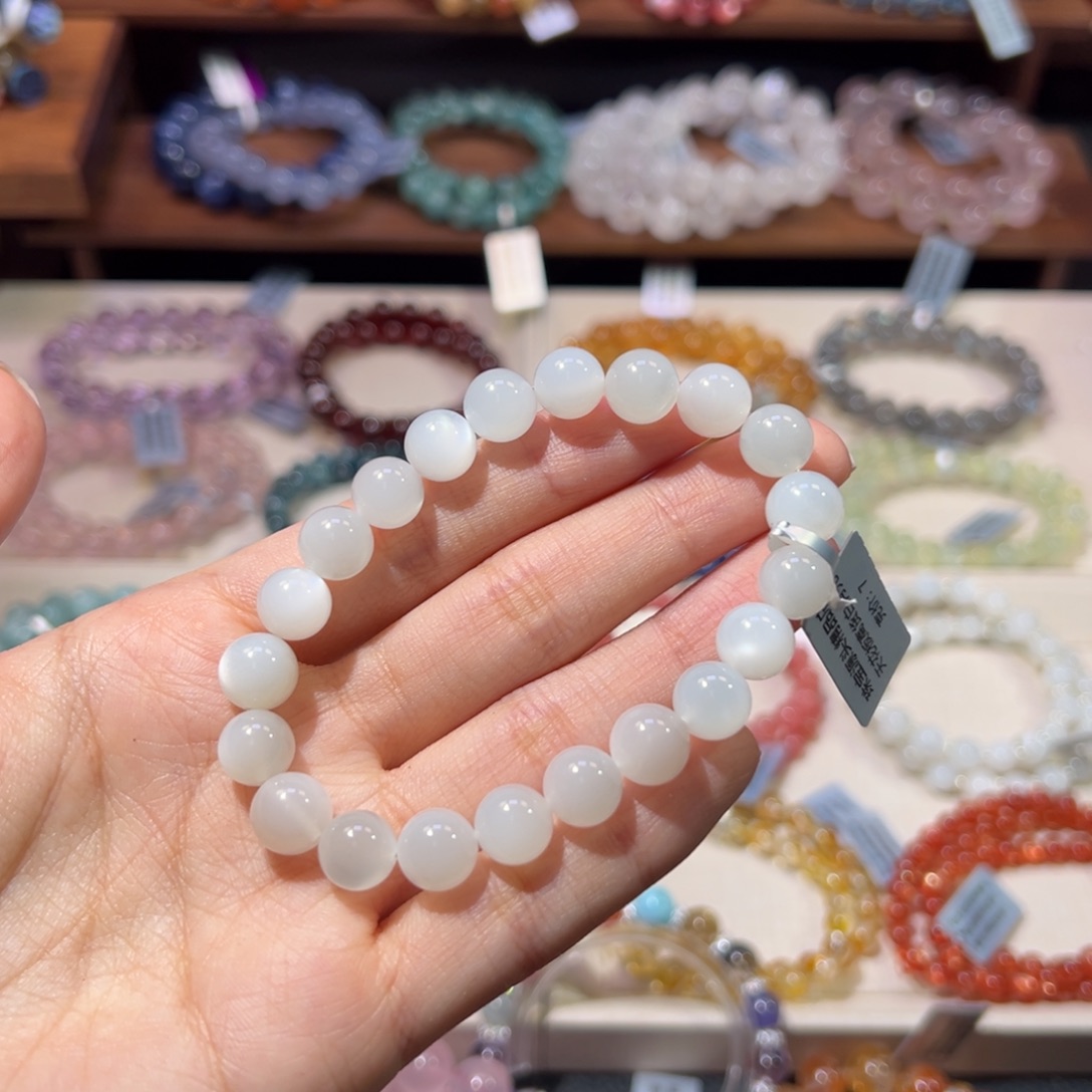 长石未镶嵌手链9m天花板级高货白月光（光好晶体润