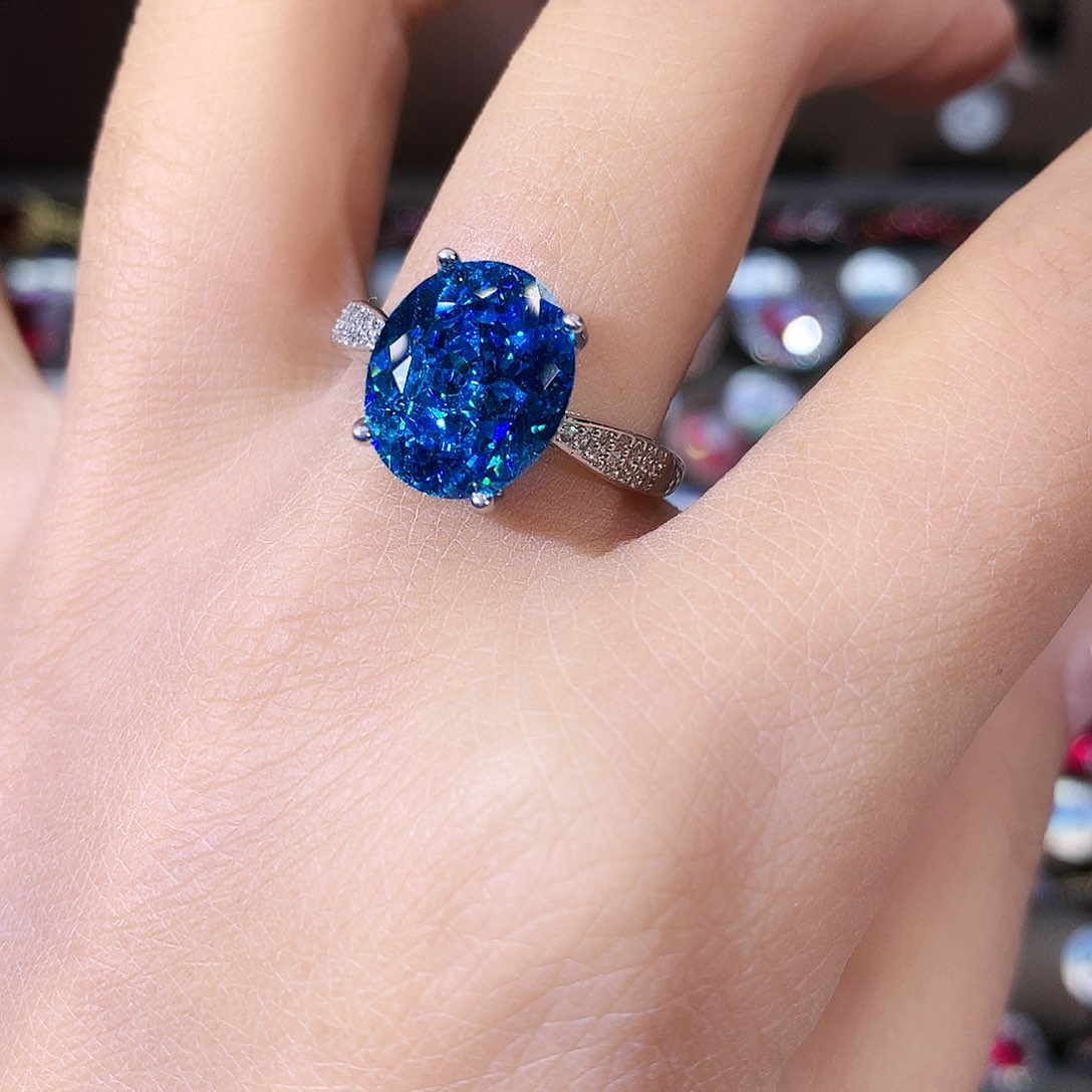 无925银海蓝色戒指鸟巢切