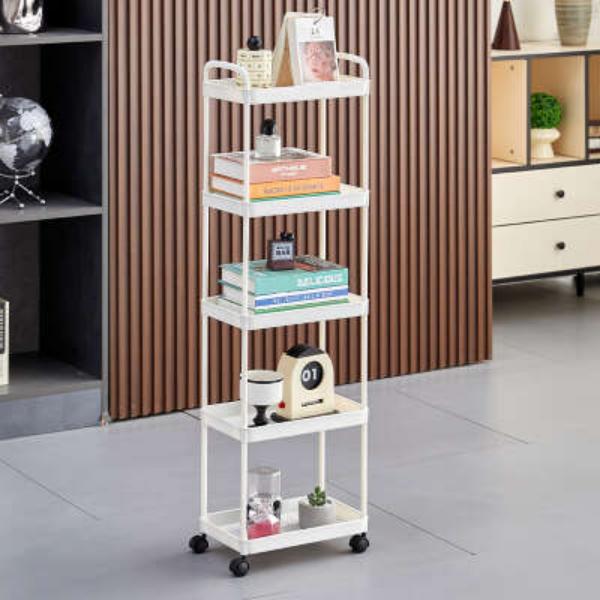 【五层】Y-8五白可移动置物架收纳储物 推车带轮子客厅儿童零食架