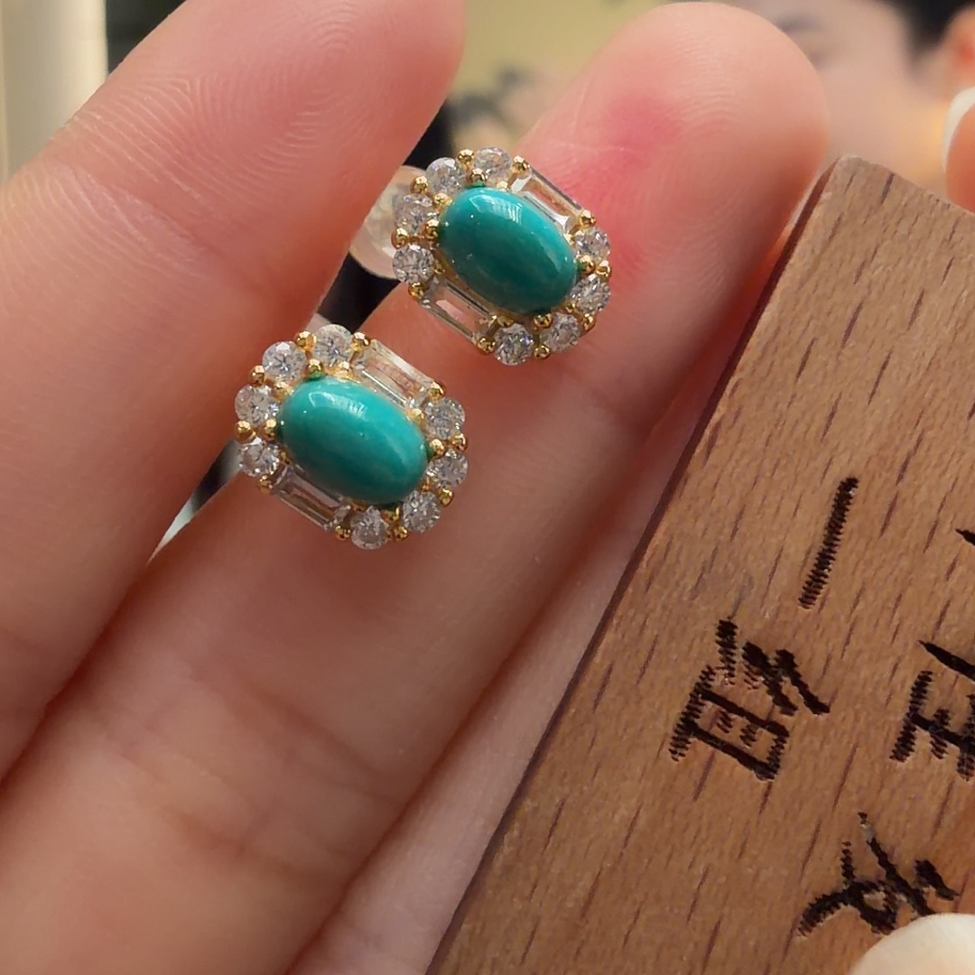 绿松石银S925镶嵌耳饰