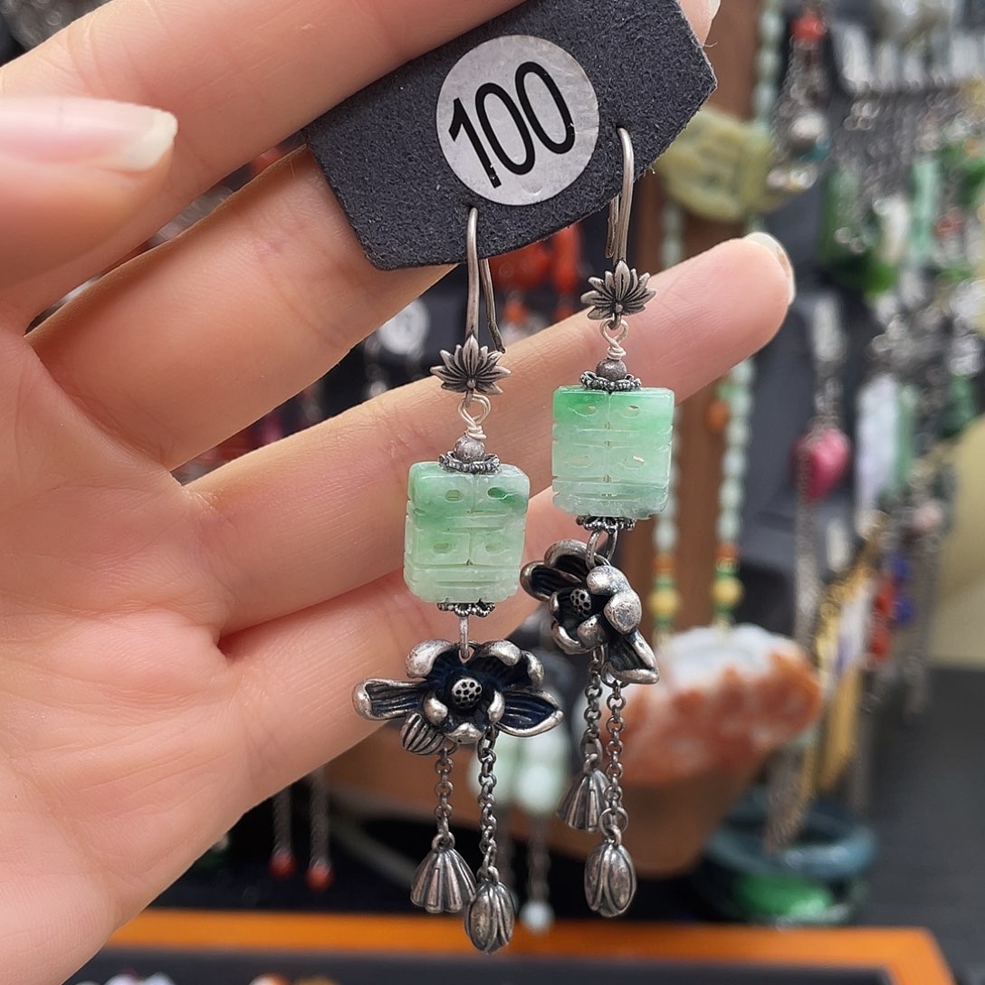 翡翠耳饰银S925镶嵌萍**806gbnhhhj