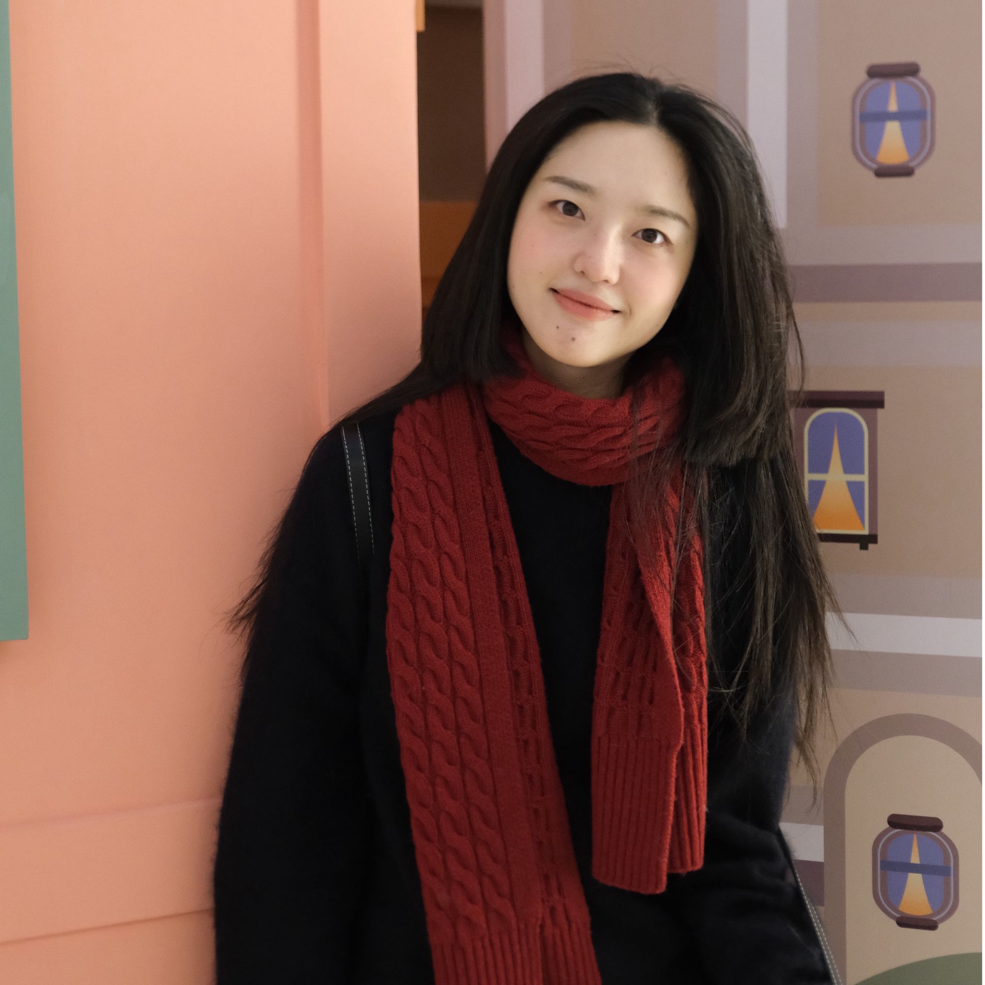 【八个石榴】圣诞本命红绞花保暖厚款围巾披肩纯色秋冬季