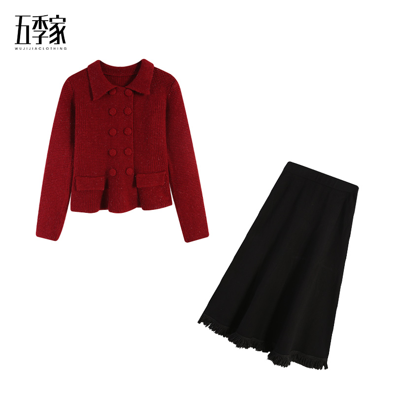 【五季家大码】黑色/红色上衣搭配黑色长半裙ZL115366+ZL98869 