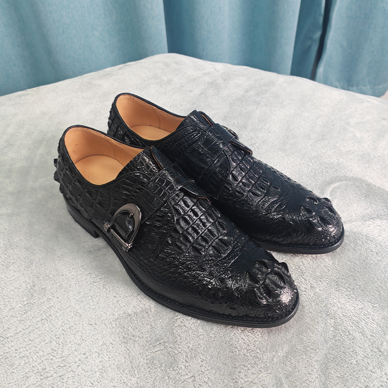 鳄鱼皮男士休闲皮鞋英伦风商务时尚皮鞋固特异真皮大底透气