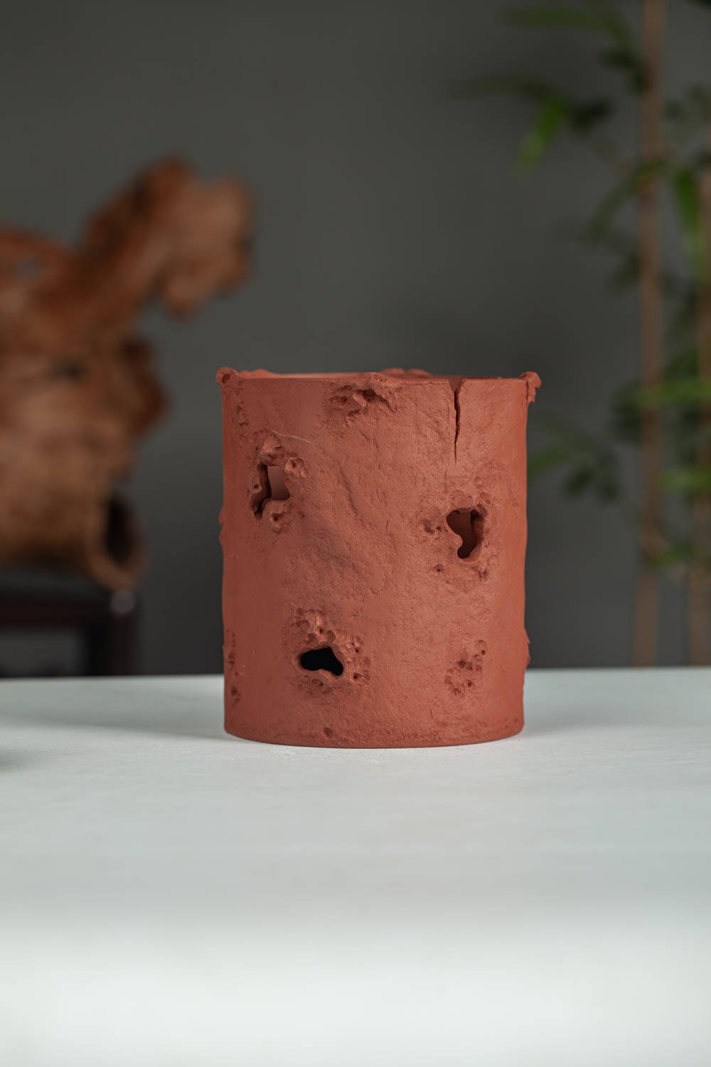 佳杨紫砂 太湖石系列全手工红皮龙花瓶赏瓶