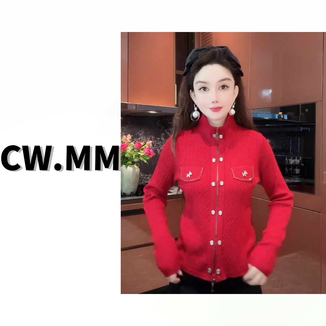 CW.MM 拉链开衫高领百搭打底羊毛毛衣