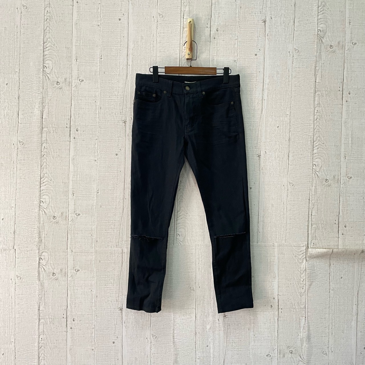 （bb）114 Saint Laurent 黑色刀割牛仔裤 30码/98新/7400/500622