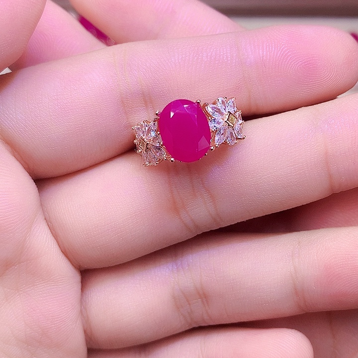 红宝石戒指银S925镶嵌