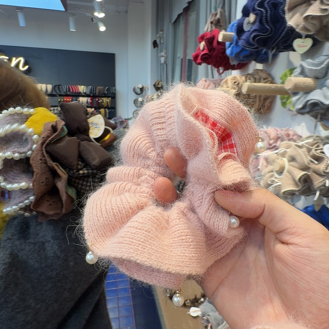 是***呢布艺非金属粉色发圈珍珠