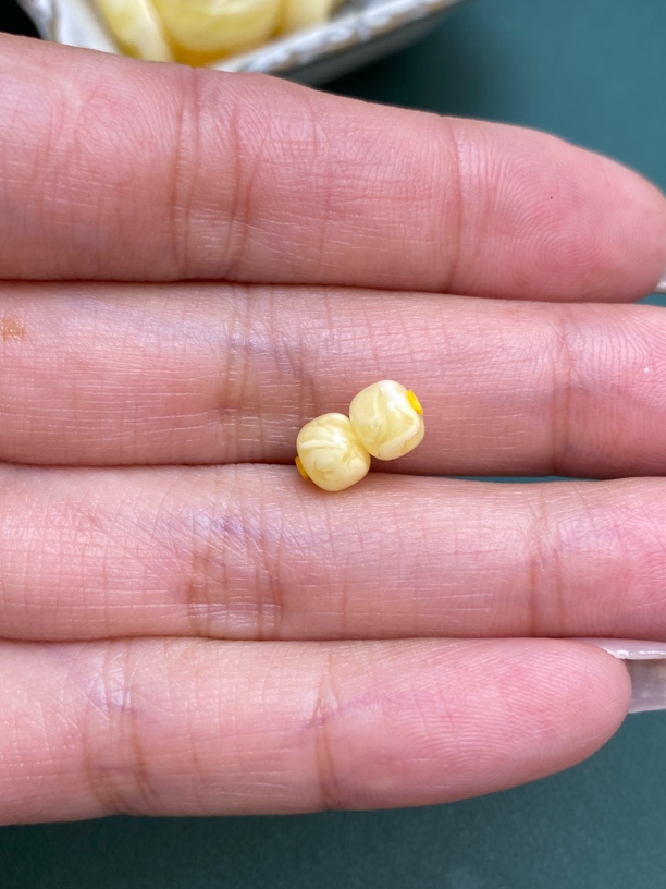 蜜蜡黄白花精工老型对珠 5.9*4.9mm
