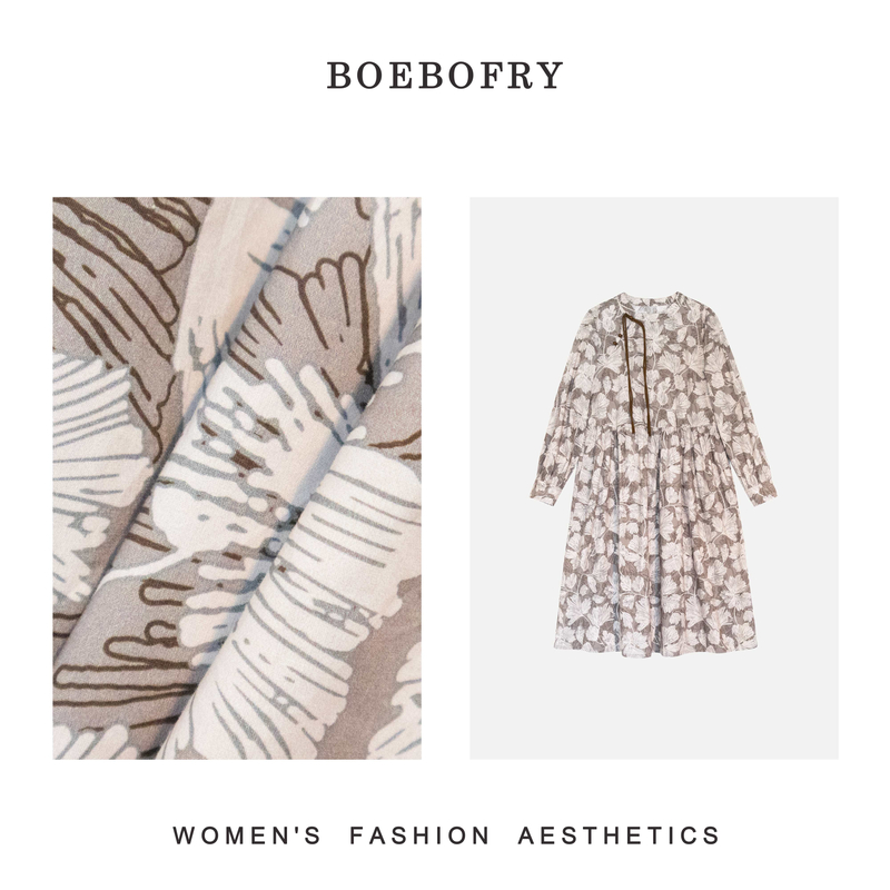 BOEBOFRY<暖灰银杏>100%棉新中式圆领A型碎花连衣裙BE1L0513