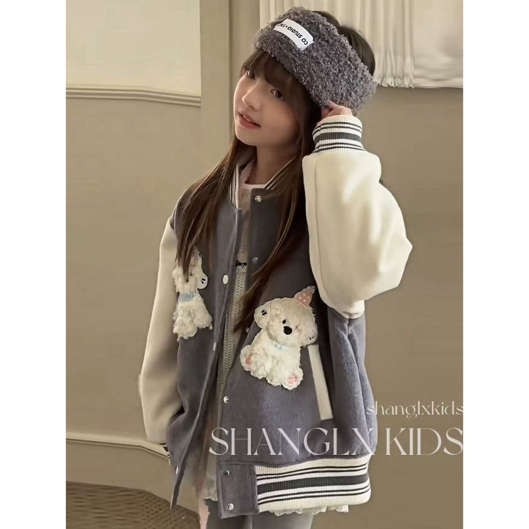 小熊狗二棉毛呢棒球服