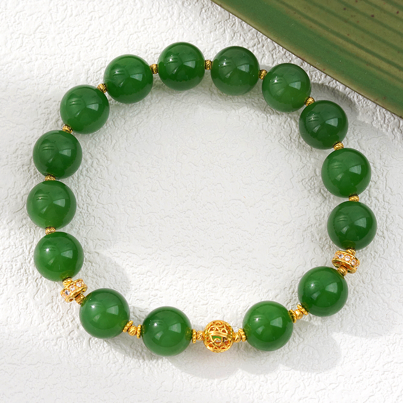 【金玉满堂2.0】和田玉碧玉手串18（天然珠宝多样性发其一）