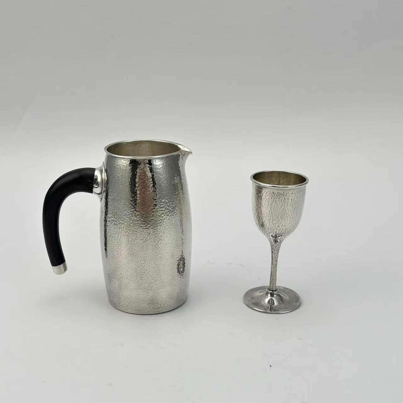 足银银制品 足银999 纯手工 酒具 摆件（一壶两杯）