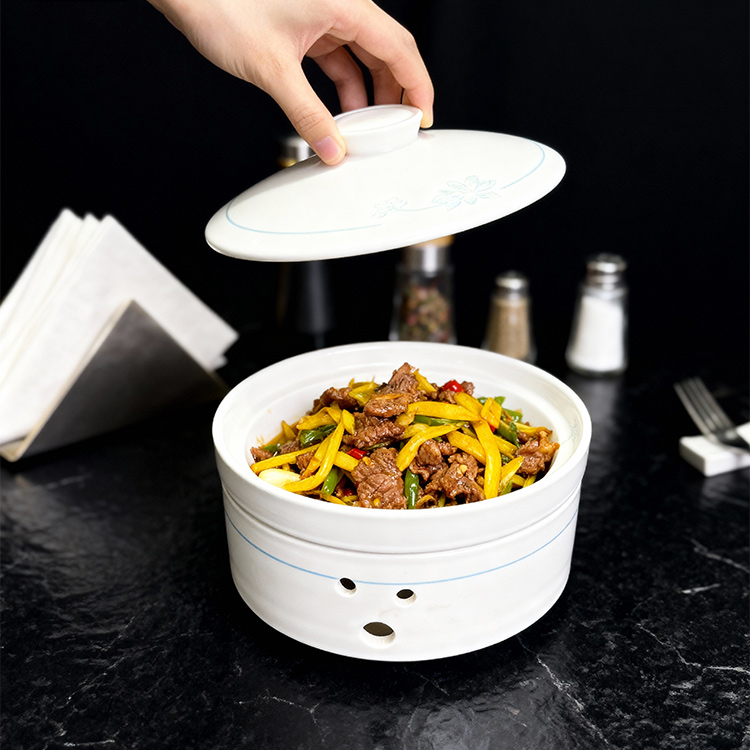 悠然日式保温明炉圆形防烫餐具创意欧式盘带盖陶瓷家用商用酒店用