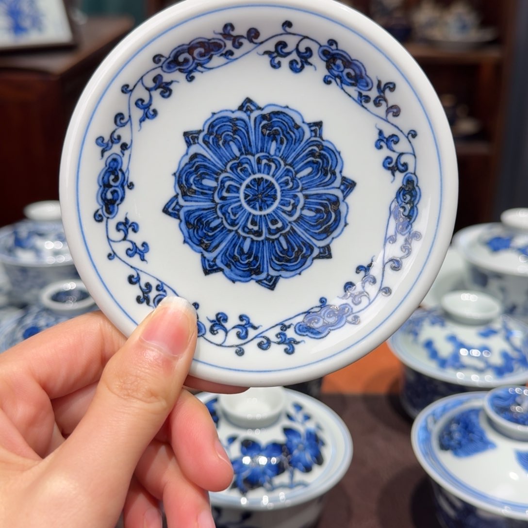 青花雯华堂手绘杯拖