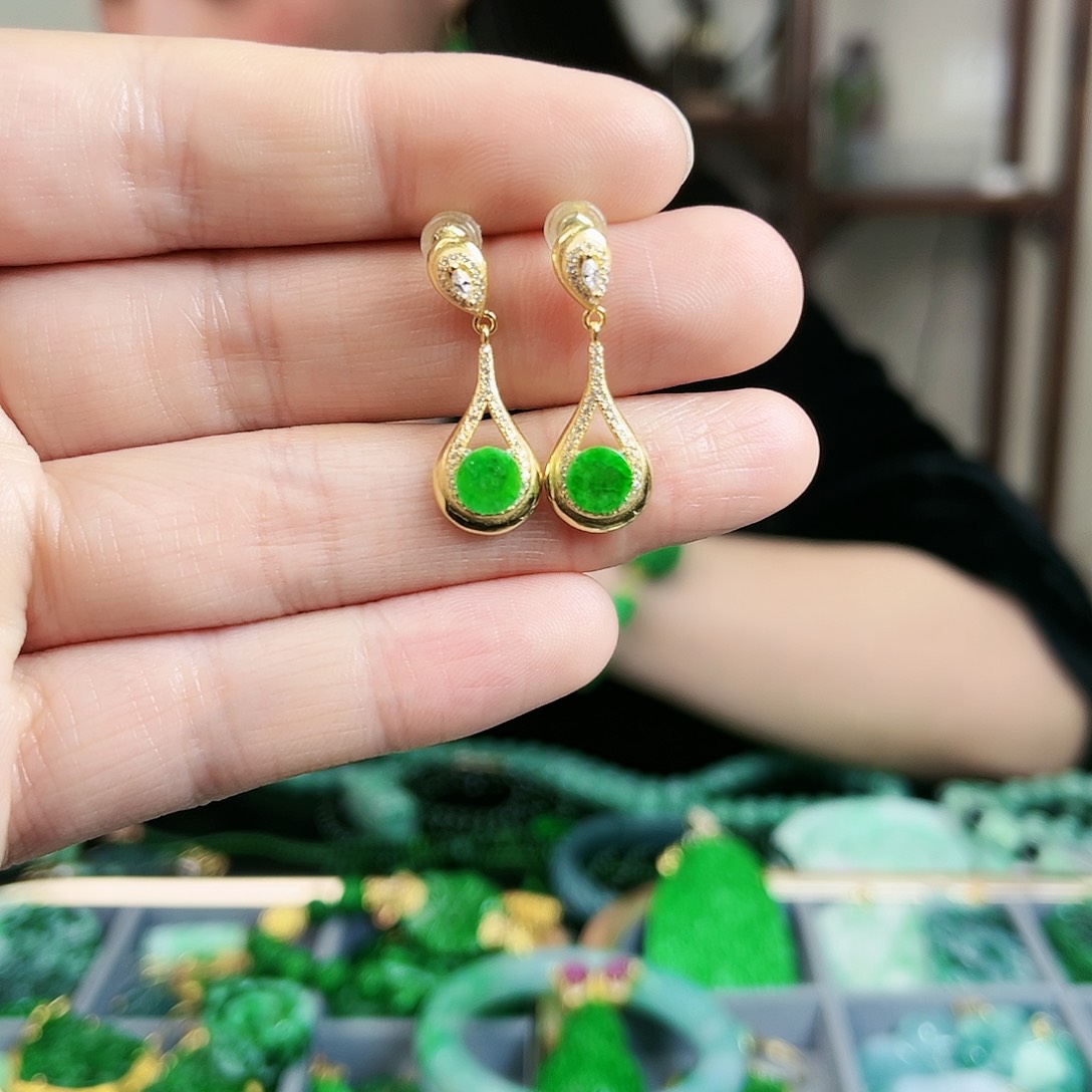 翡翠耳饰银S925镶嵌耳饰