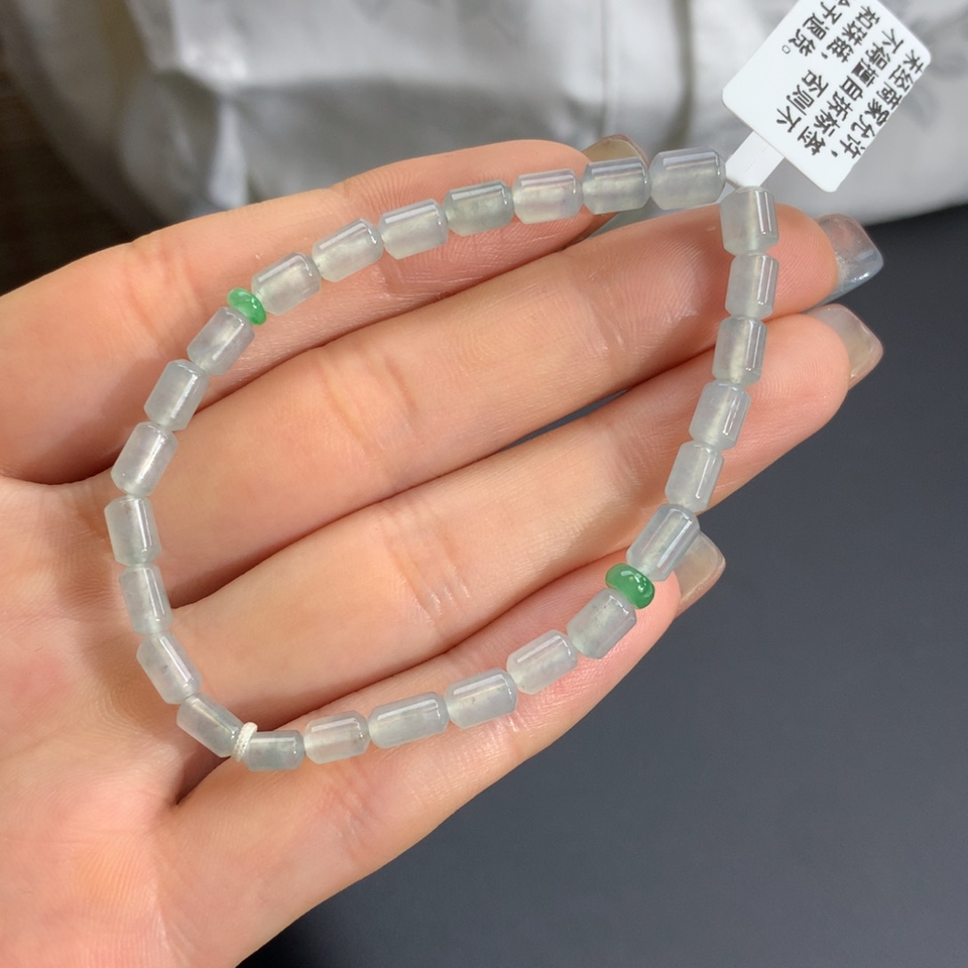 翡翠手链未镶嵌冰种桶珠手链卡3.5-5.2m m