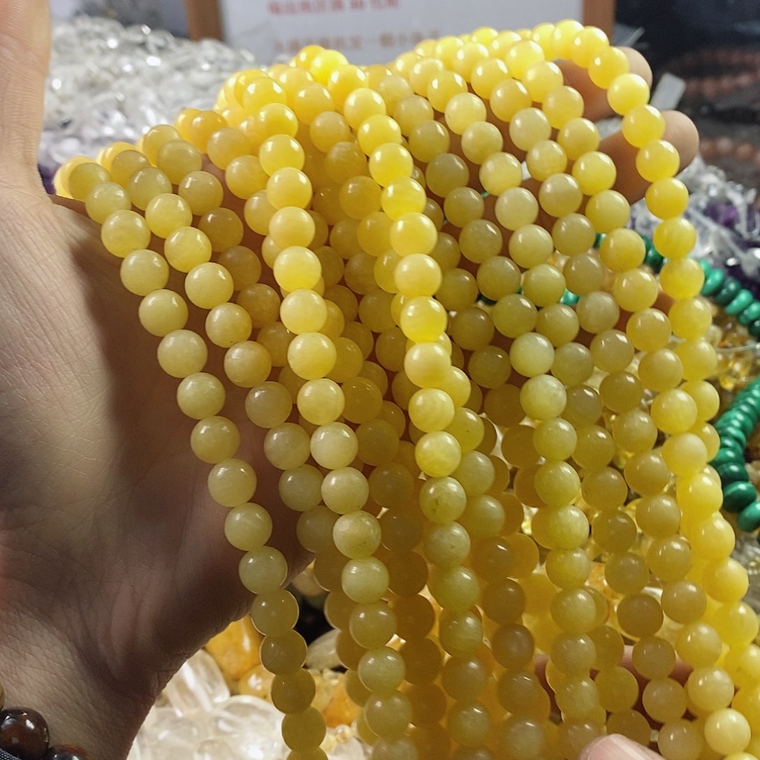 玛瑙/玉髓珠宝半成品未镶嵌一条天然8mm米黄玉圆珠