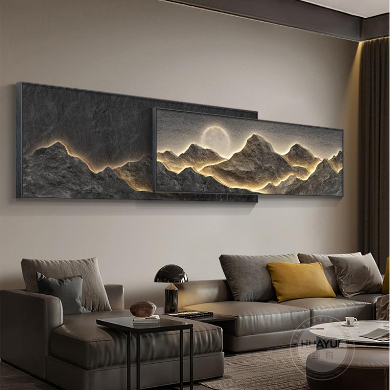 现代轻奢客厅装饰画背有靠山沙发背景墙壁画大气高级感山水画挂画
