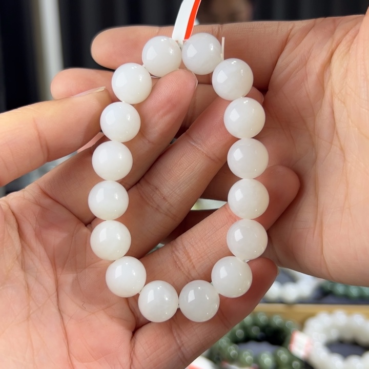 和田玉手串未镶嵌新疆天泰白玉卡12圆珠