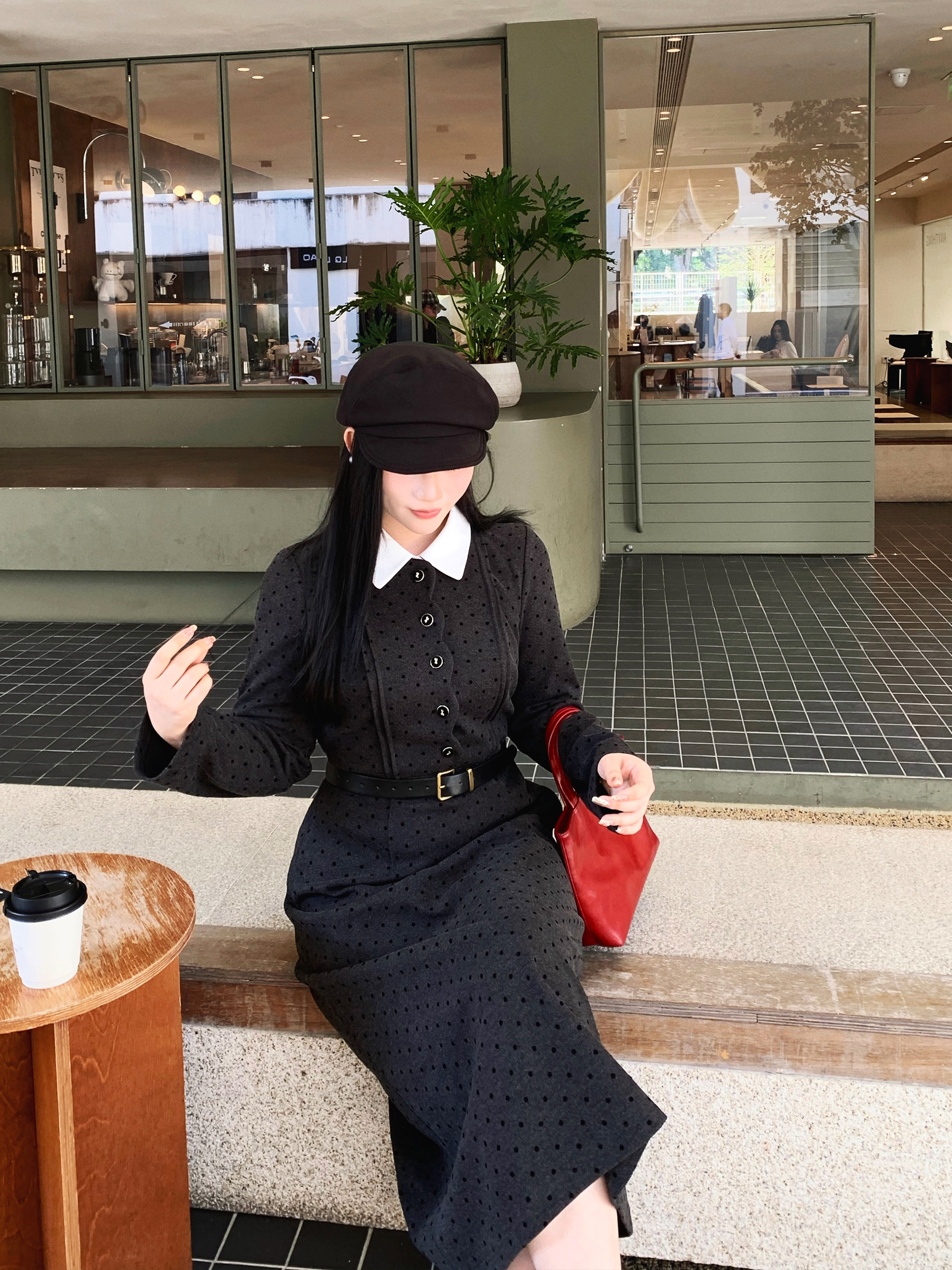 月半鱼【初黎】千金感显瘦波点裙大码假两件连衣裙女冬季新款长裙