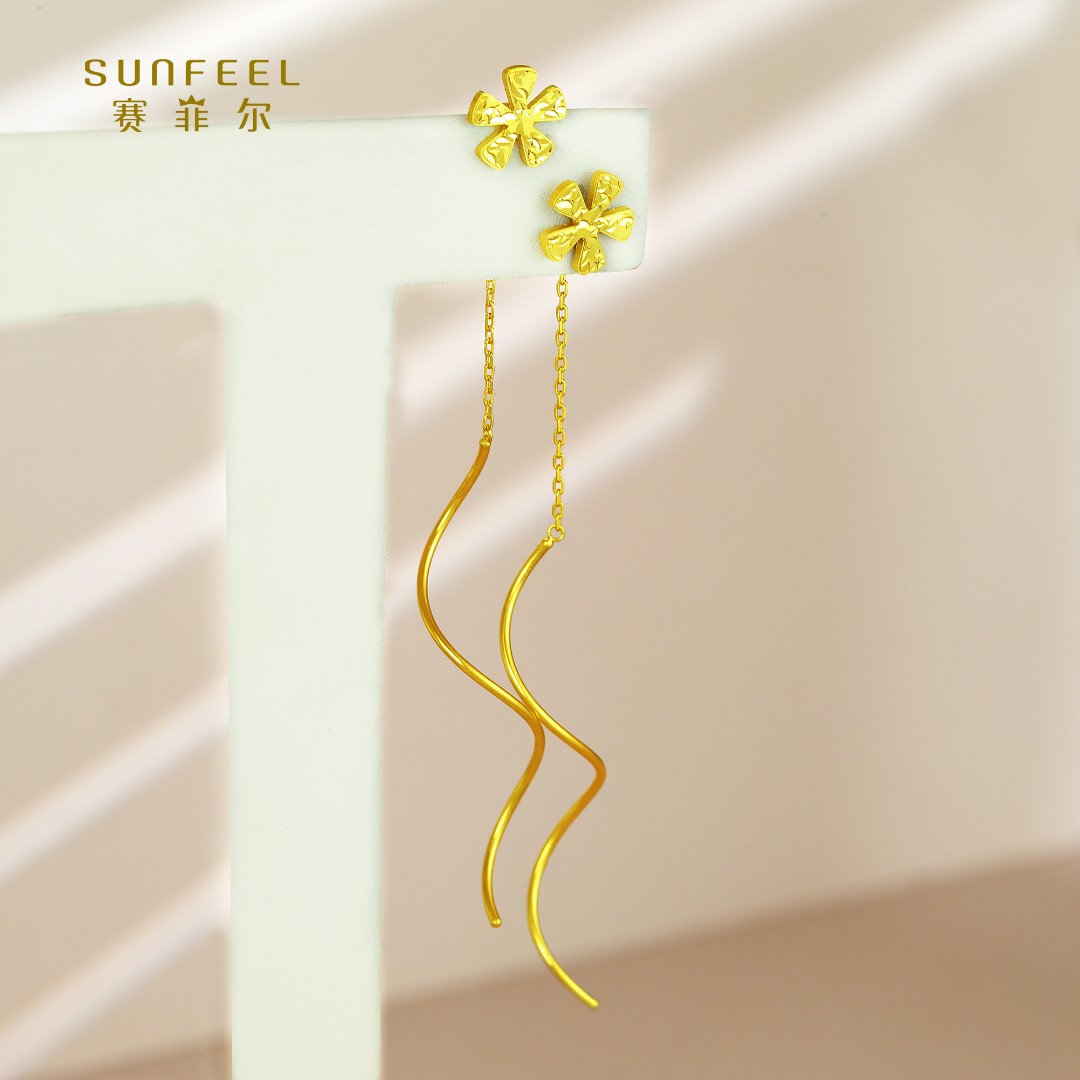 SUNFEEL/赛菲尔【十店】足金5G金时尚小花头耳线5GE00725