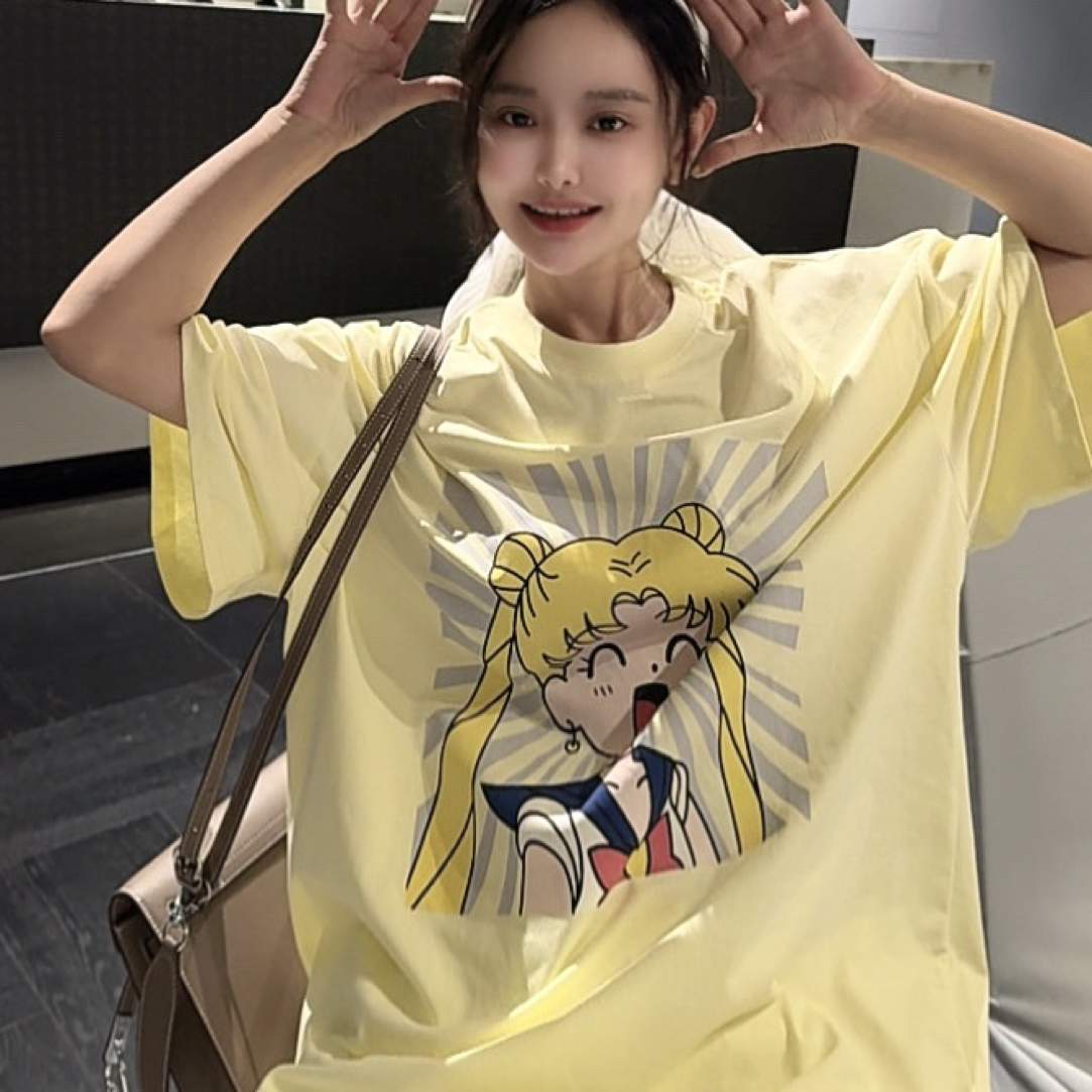 LULU BUNNY 水冰月美少女战士韩版中长款休闲卡通小众短袖宽松