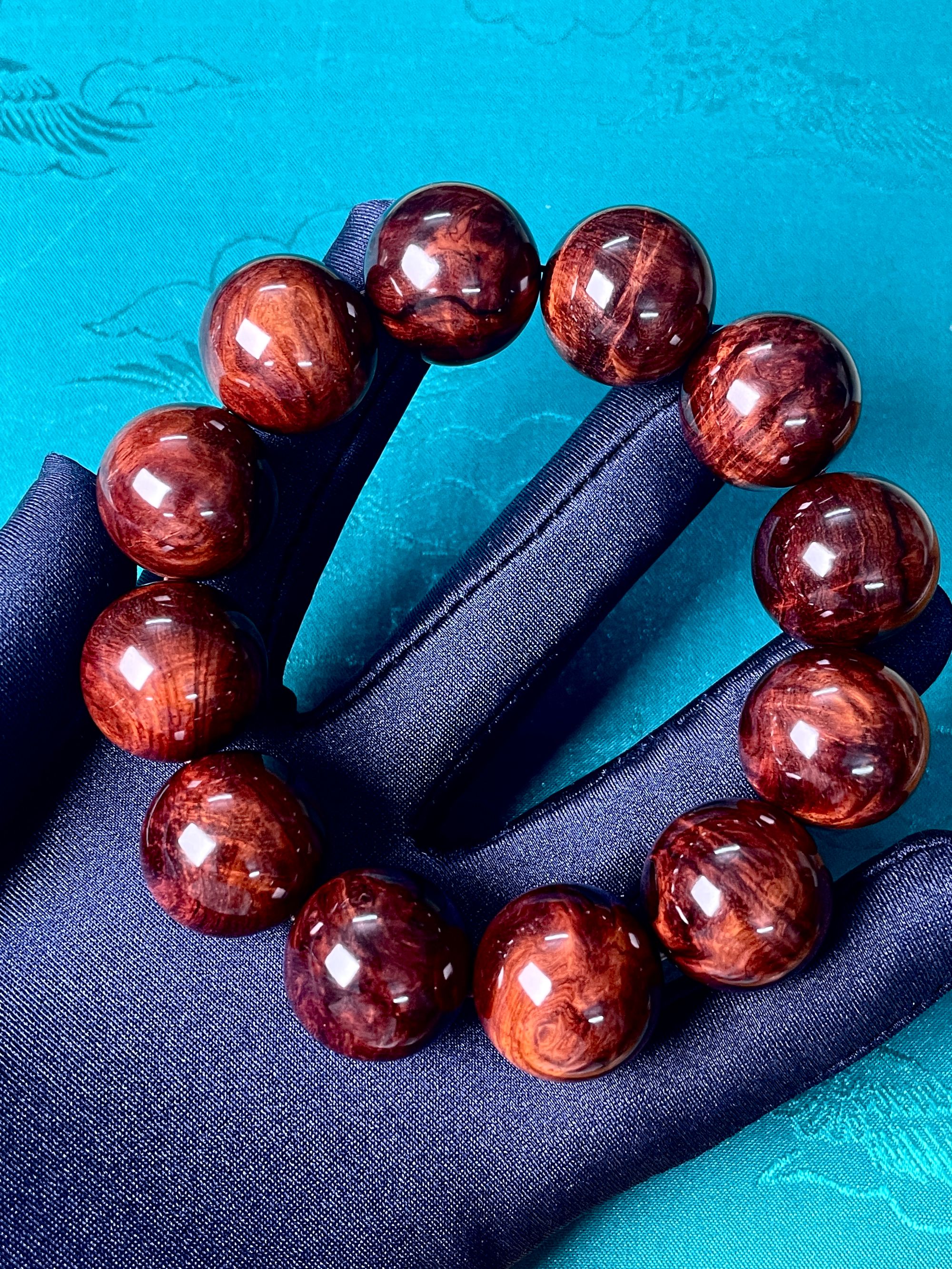 【不二佳木】海南黄花梨20圆珠紫油梨水波瘤疤花手串25090605