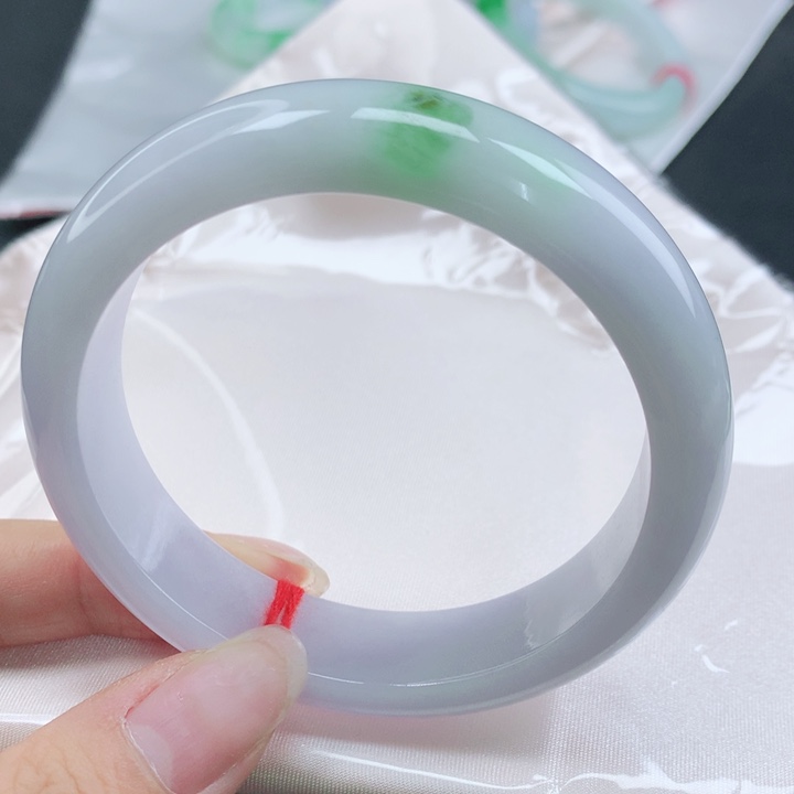 翡翠未镶嵌手镯缅甸57.8粉紫飘阳绿正圈