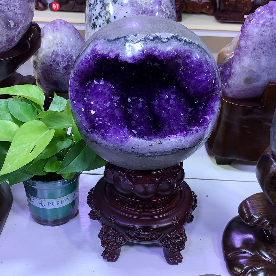 未镶嵌大型摆件（非配饰）紫晶乌拉圭晶花开口笑