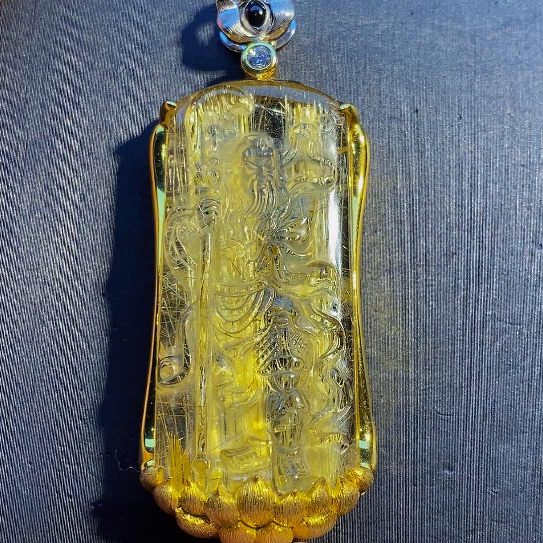 水晶颈饰银S925镶嵌天然钛晶关公吊坠