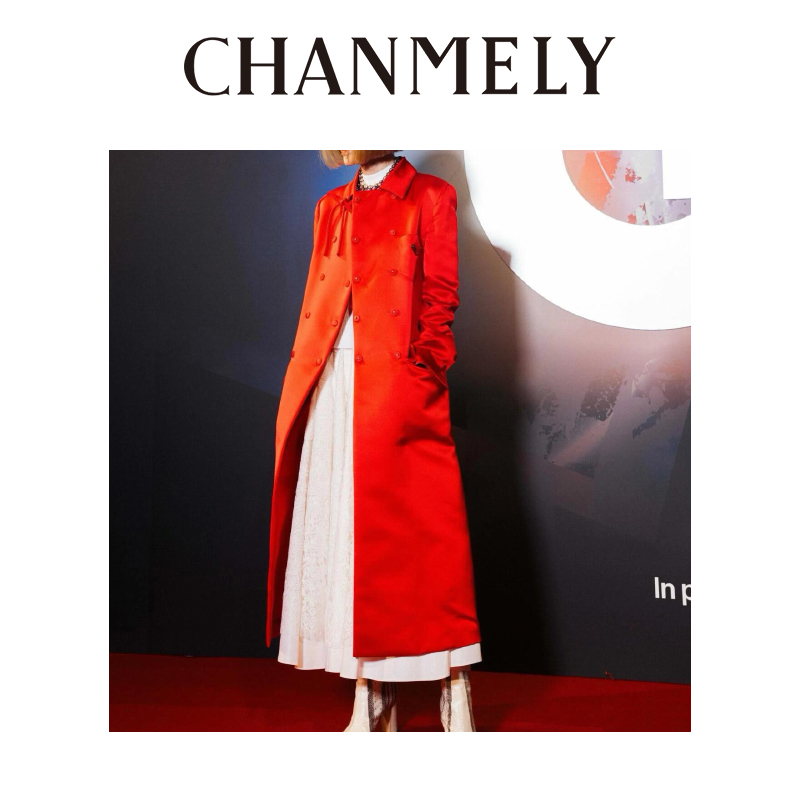 【CHANMITY】24/FW高定秀款领口蝴蝶结绸缎高级风衣外套0241407