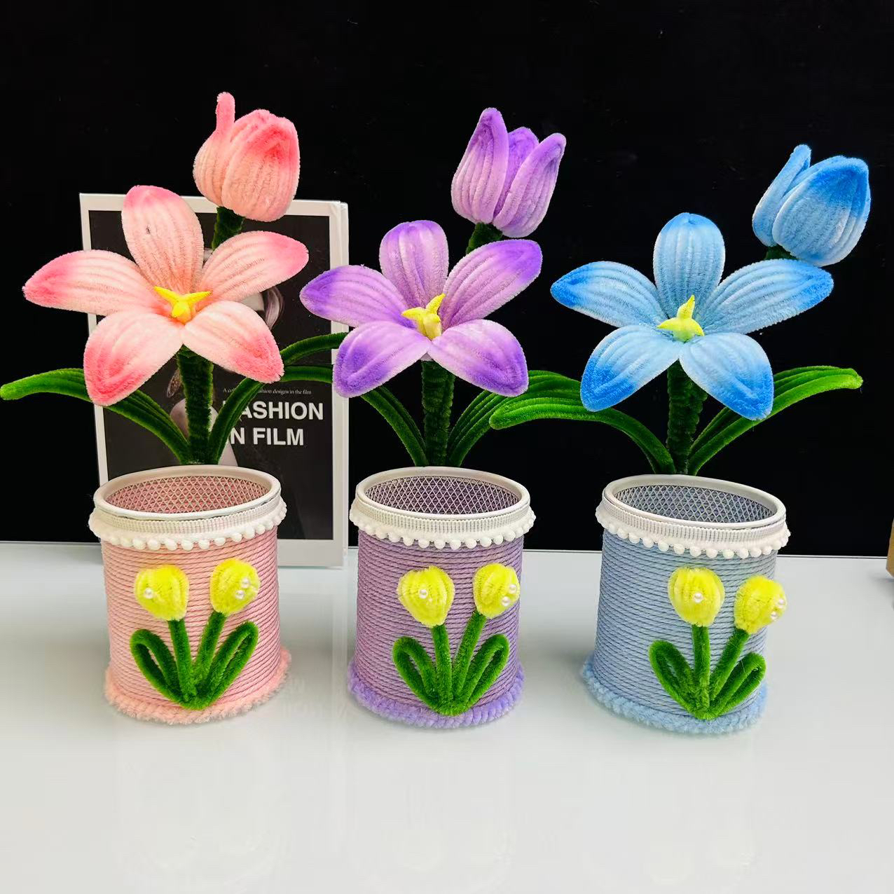 【卡片+礼袋】百合郁金香笔筒扭扭棒送老师教师节礼物手工DIY材料包