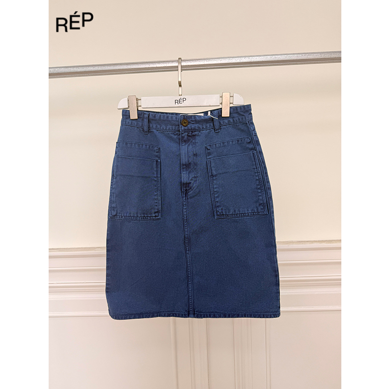 REP-EENK设计师品牌藏青牛仔口袋半裙 25PF夏秋季半身裙