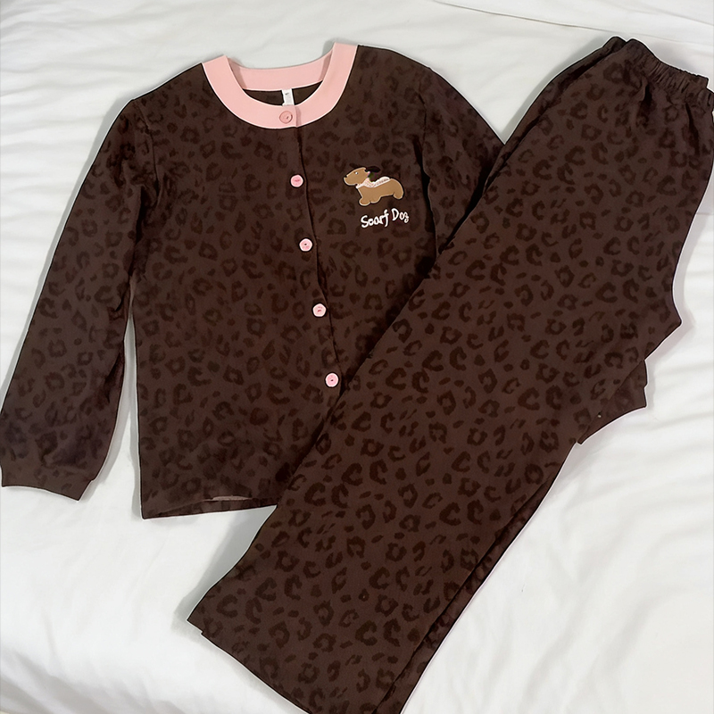 睡衣女款爆款2025新款冬季暖绒长袖长裤开衫带胸垫休闲家居服套装