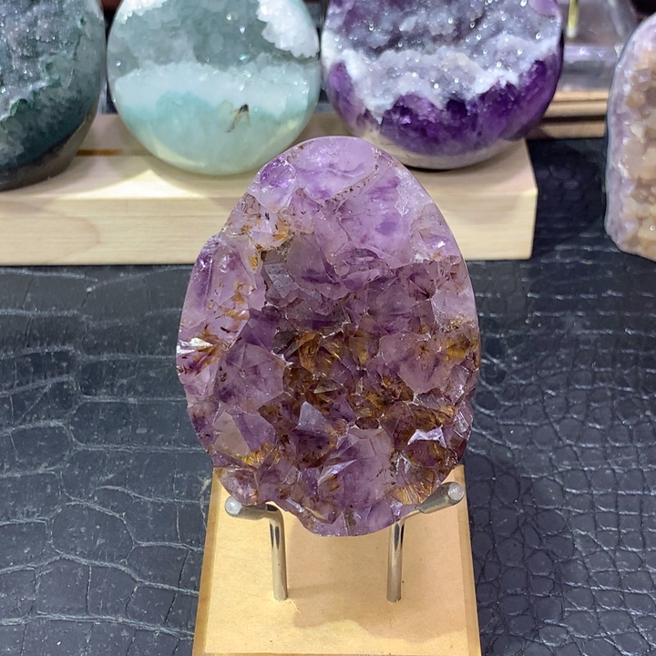 珠宝半成品紫晶未镶嵌紫钛晶全抛龙蛋