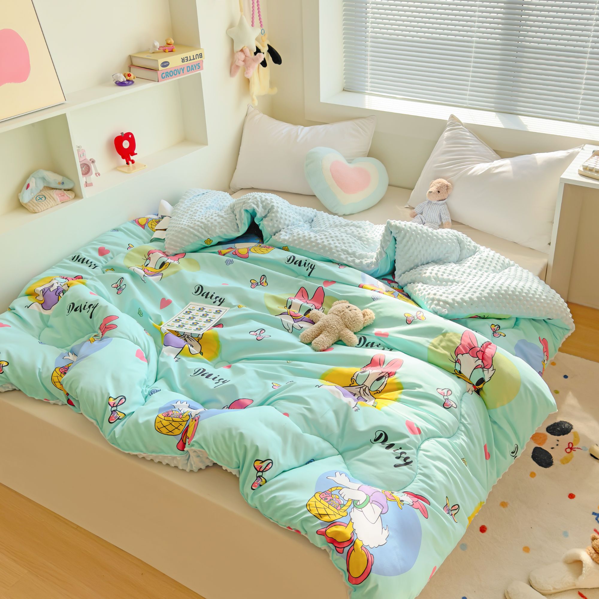 高端保暖豆豆被加厚冬季被子  冬款双人2.0*2.3m蓝色鸭鸭