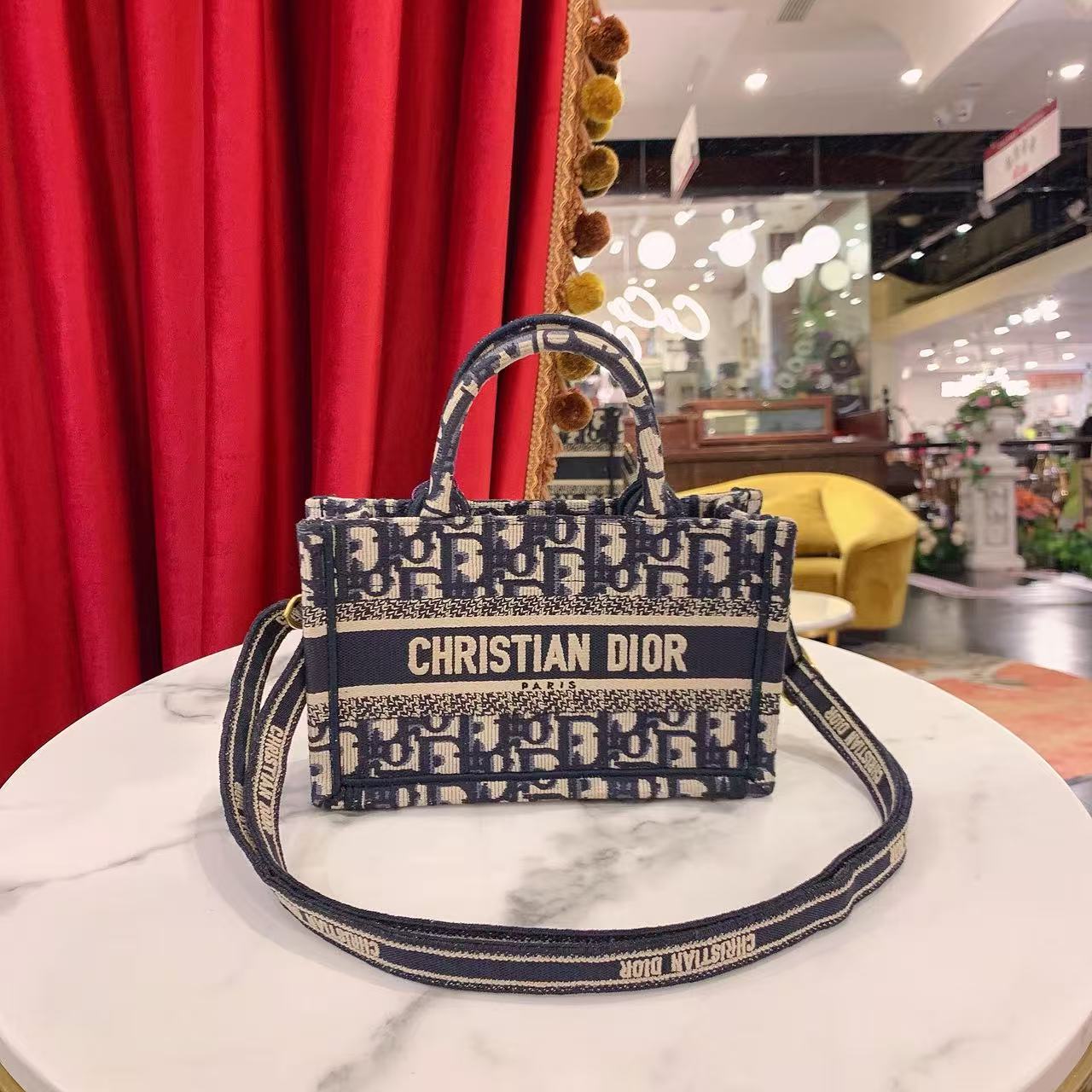 95新 DIOR/迪奥 GGS迪奥tote托特mini蓝色老花金扣帆布22886215