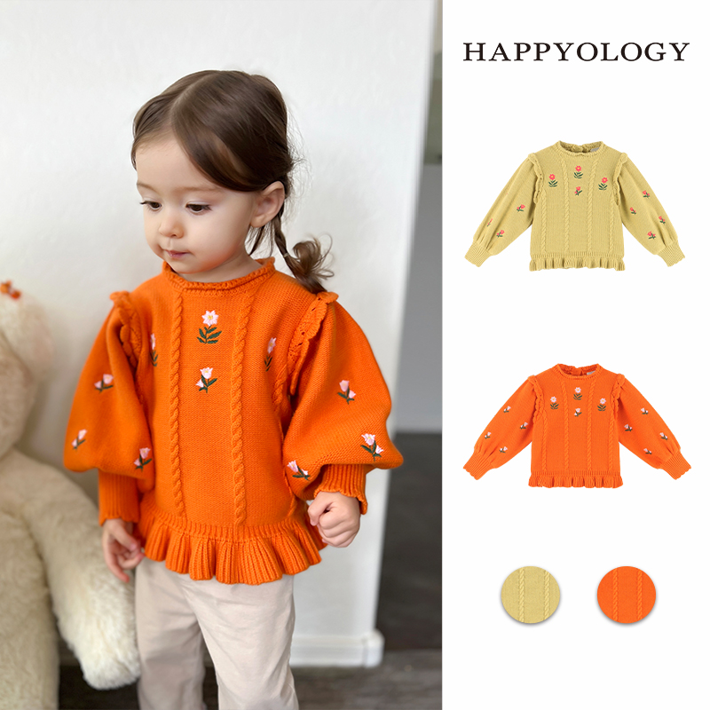 Happyology英国儿童刺绣套头毛衣秋冬季女童英伦童装美利奴针织衫