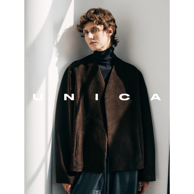 UNICA/紫标静奢雾感磨砂麂皮羊皮_利落剪裁经典大气皮衣外套