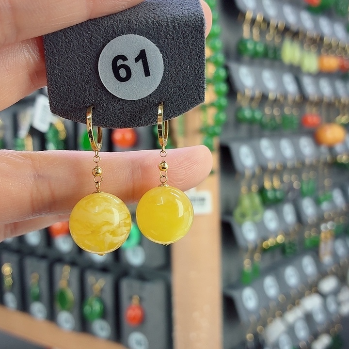 琥珀18K金镶嵌耳饰