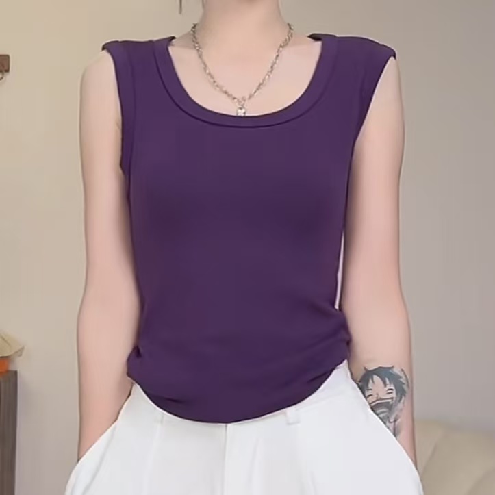 （6-8运贴）高密棉純欲U领遮副乳修身高弹背心夏季简约辣妹吊带上衣