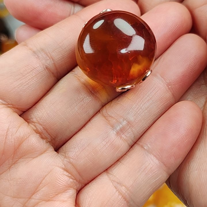 琥珀戒指银S925镀金镶嵌