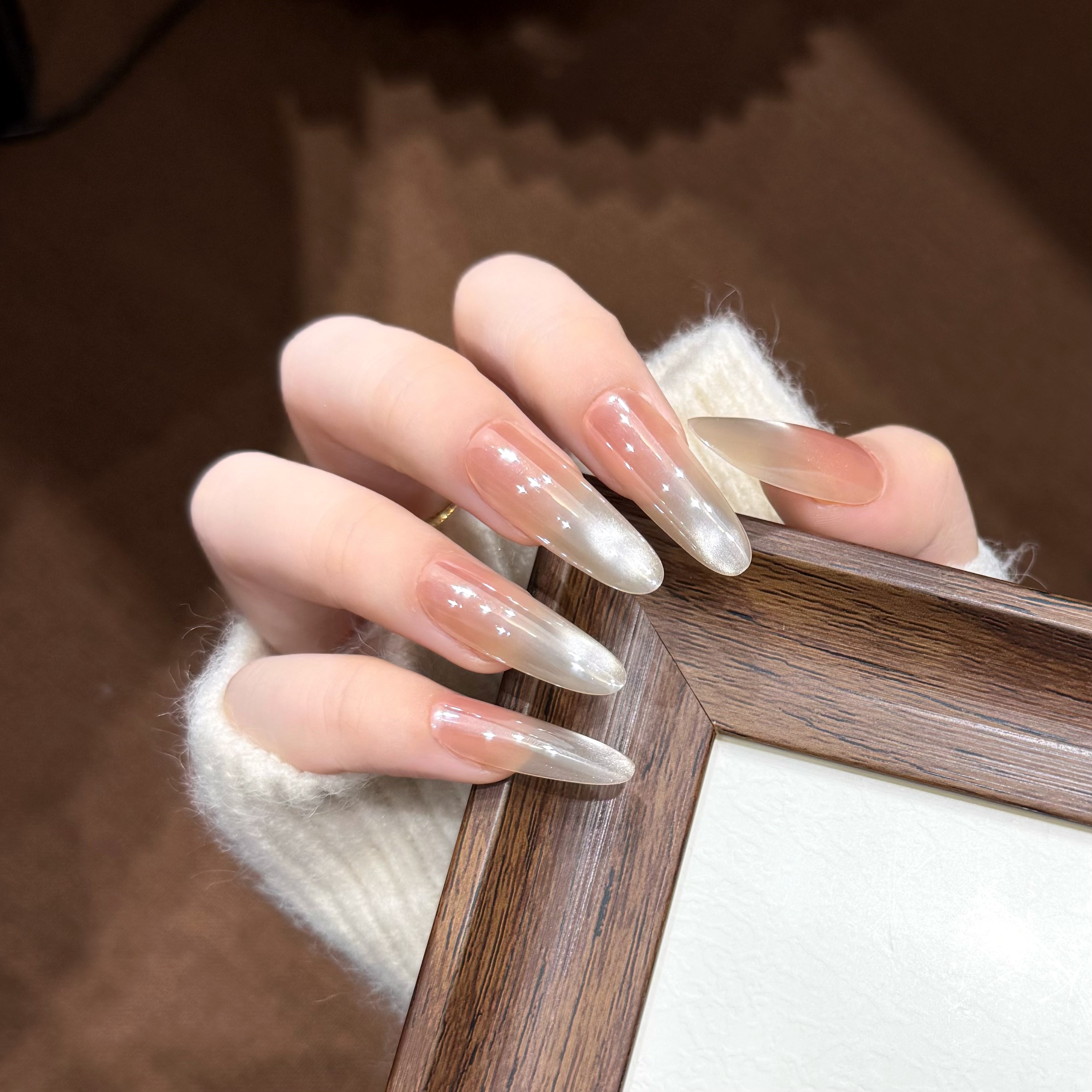 【清冷学姐】玻璃珠猫眼穿戴甲电镀猫眼美甲显白日常百搭甲片