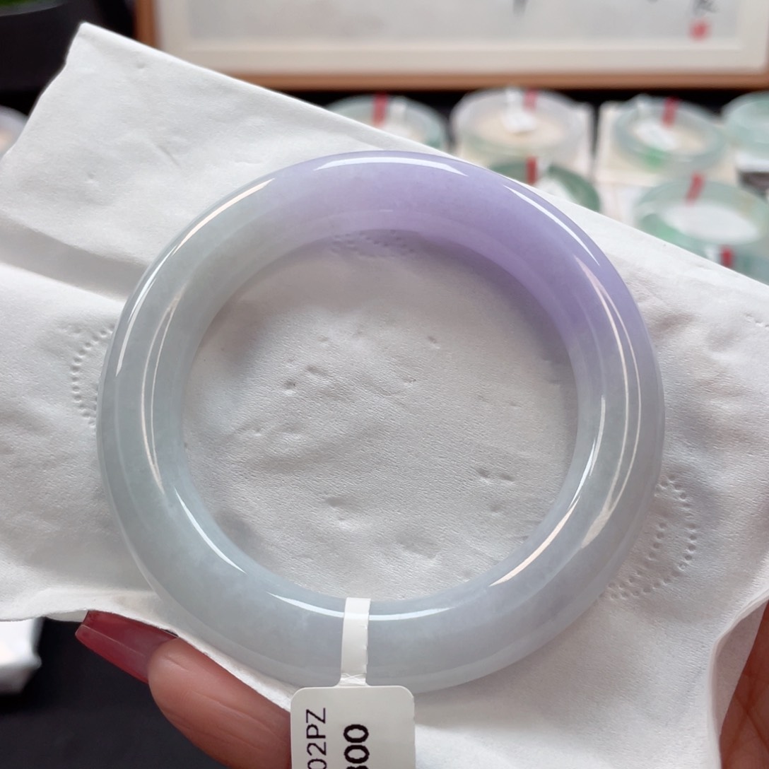 【闪购商品】翡翠手镯未镶嵌大胖圆条奶油紫54圈5号