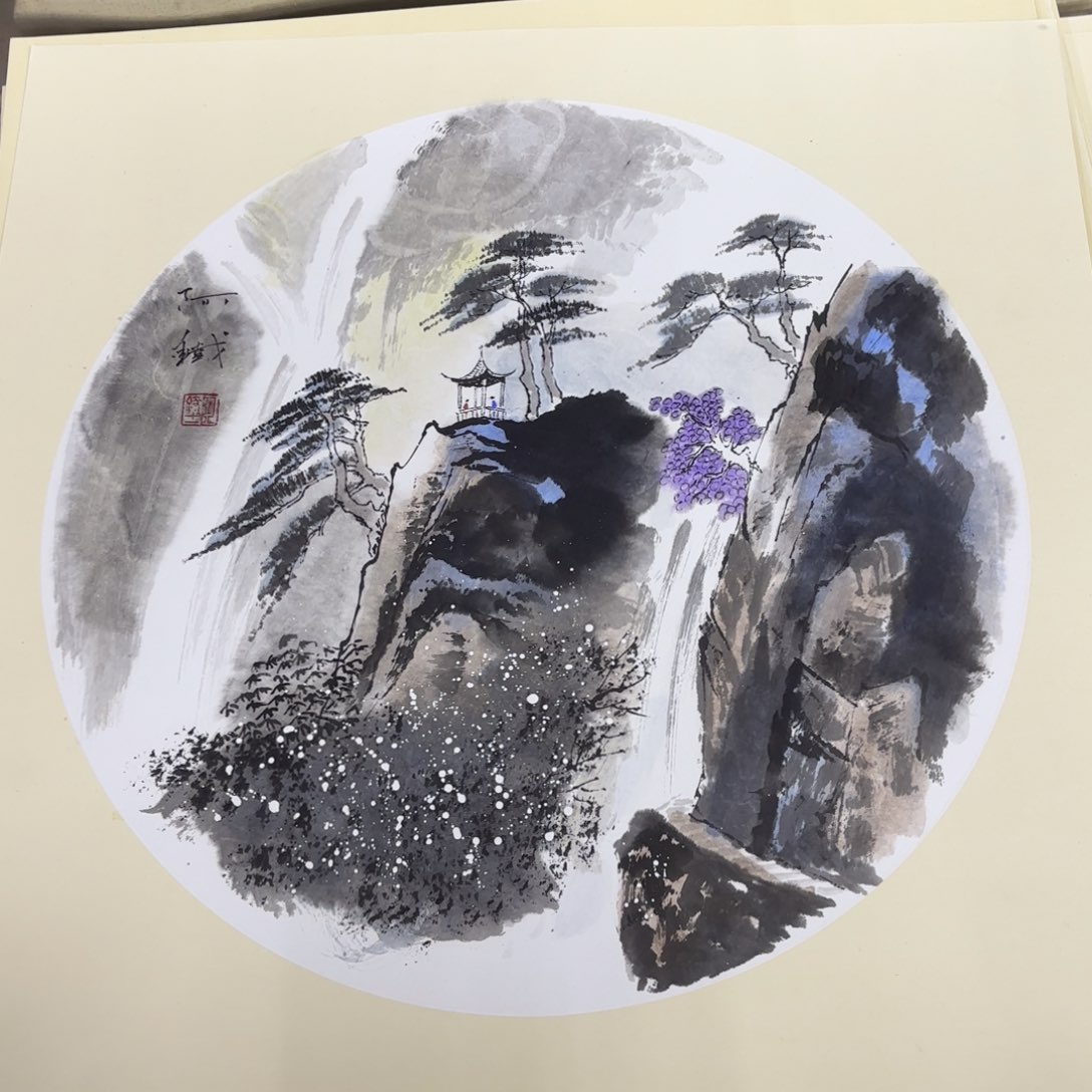 国画赵铁山水斗方50赵